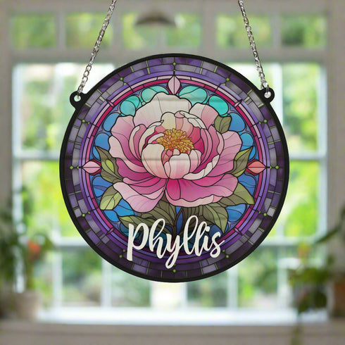 Peony Personalised Stained Glass Effect Suncatcher
